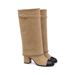 CHANEL Chain Belt Block Heel Short Boots in Genuine Lambskin with Italian Leather Sole