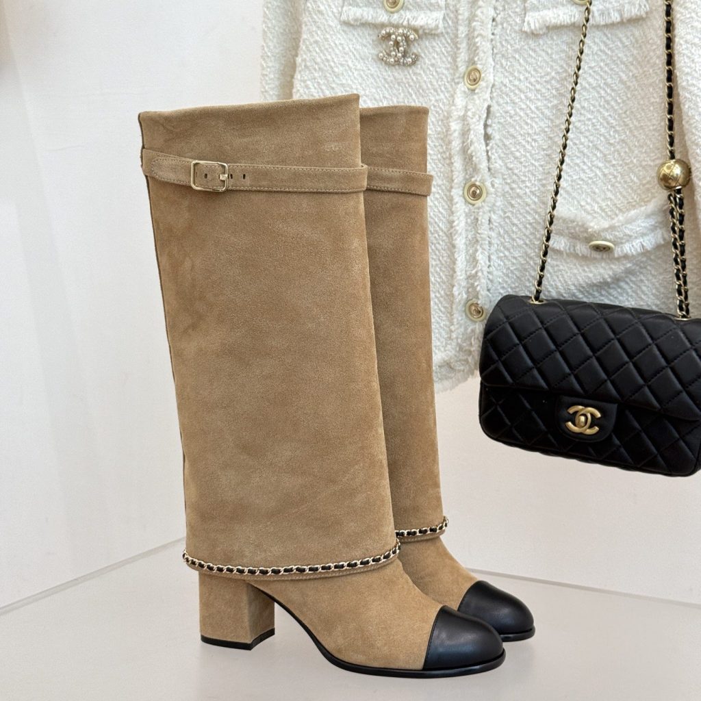 CHANEL Chain Belt Block Heel Short Boots in Genuine Lambskin with Italian Leather Sole