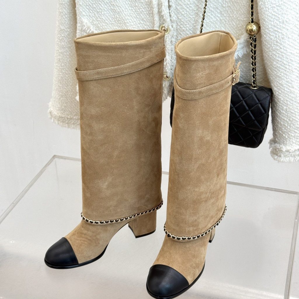 CHANEL Chain Belt Block Heel Short Boots in Genuine Lambskin with Italian Leather Sole