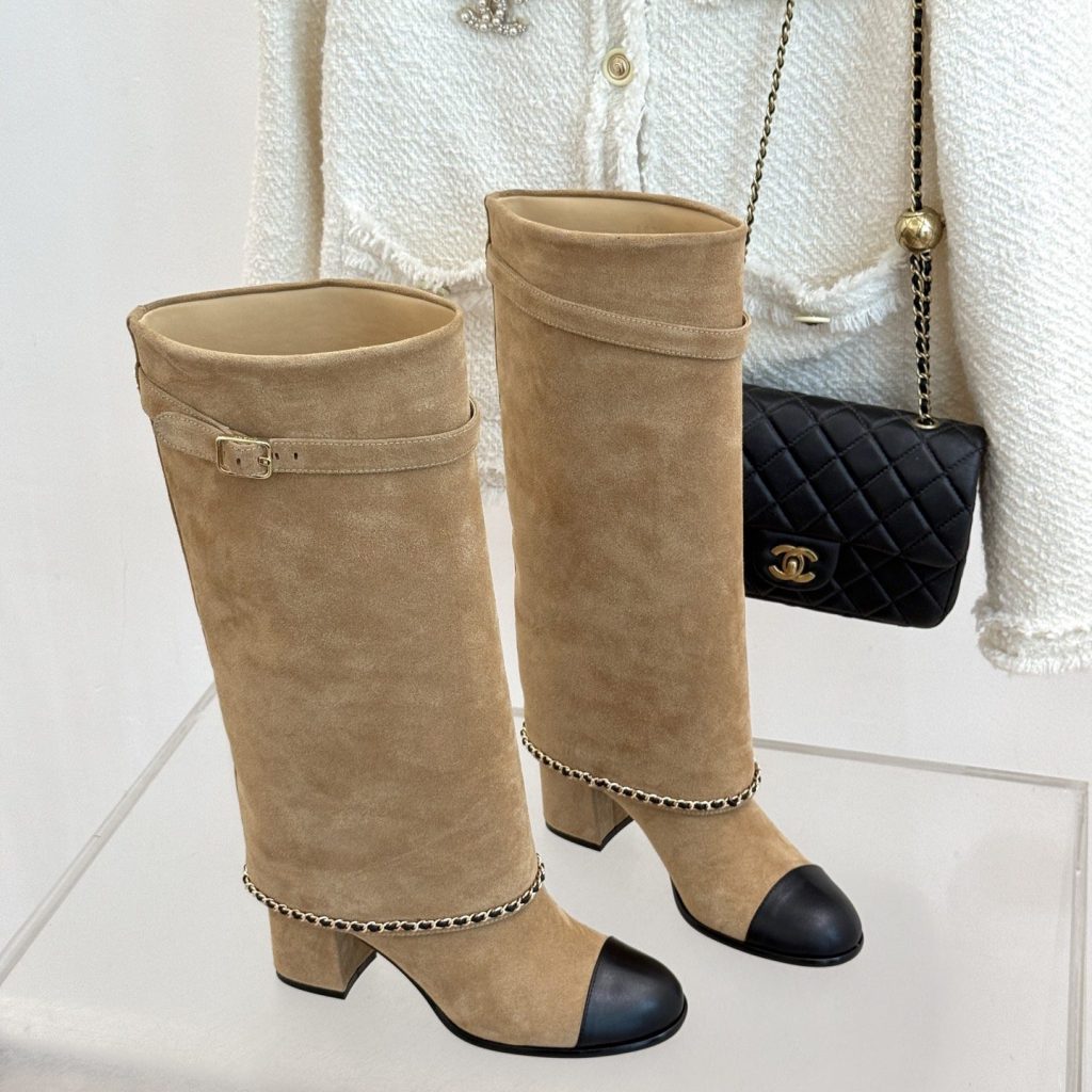 CHANEL Chain Belt Block Heel Short Boots in Genuine Lambskin with Italian Leather Sole