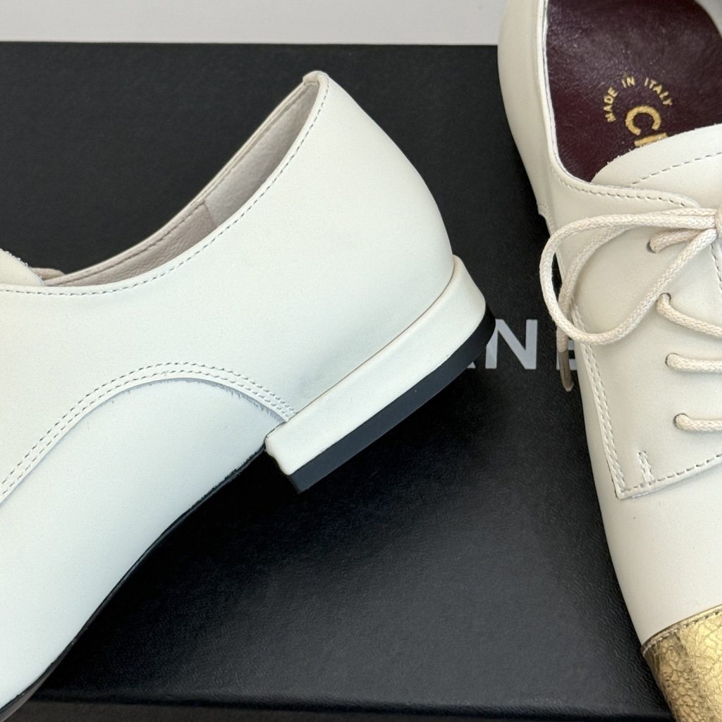 CHANEL Two-Tone Lace-Up Block Heel Oxfords in Genuine Lambskin with Italian Leather Sole