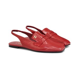 CHANEL Double C Square-Toe Patent Flat Loafer Slippers in Genuine Lambskin with Italian Leather Sole