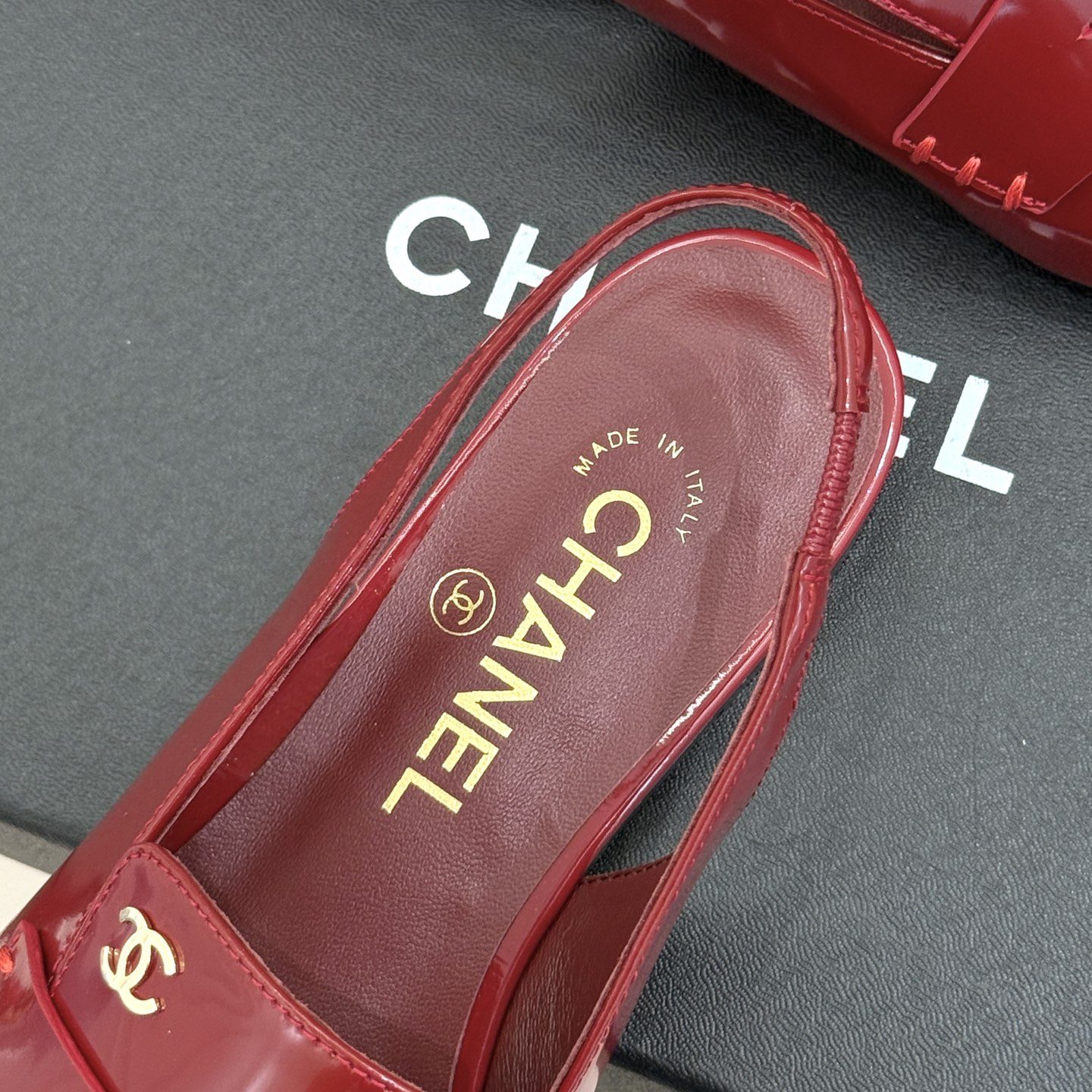 CHANEL Double C Square-Toe Patent Flat Loafer Slippers in Genuine Lambskin with Italian Leather Sole