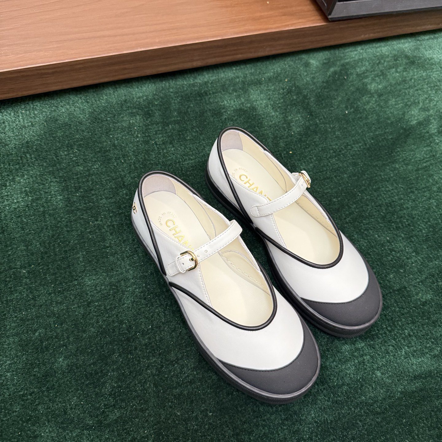 CHANEL Classic Mary Jane with Two-Tone Rubber Toe in Silk and Lambskin with TPU Outsole