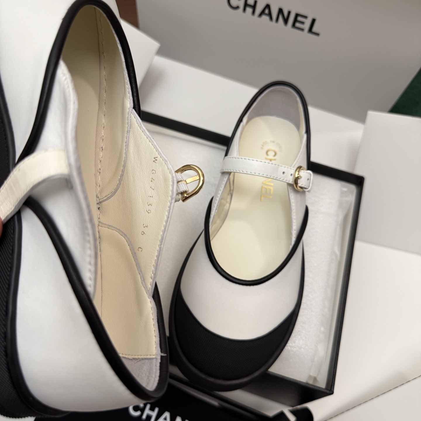 CHANEL Classic Mary Jane with Two-Tone Rubber Toe in Silk and Lambskin with TPU Outsole