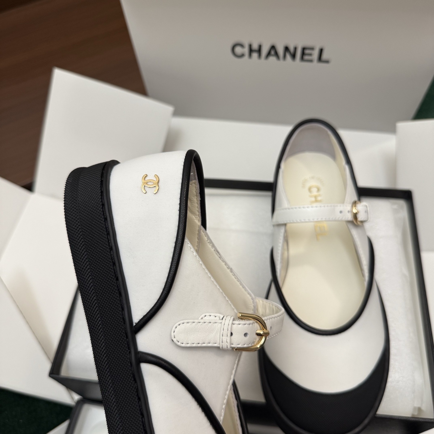 CHANEL Classic Mary Jane with Two-Tone Rubber Toe in Silk and Lambskin with TPU Outsole