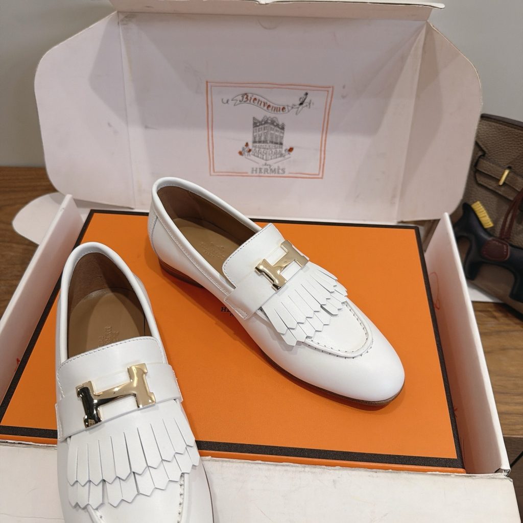 HERMES Paris Loafer Slip-Ons with Metal H Buckle in Genuine Leather with Italian Leather Sole