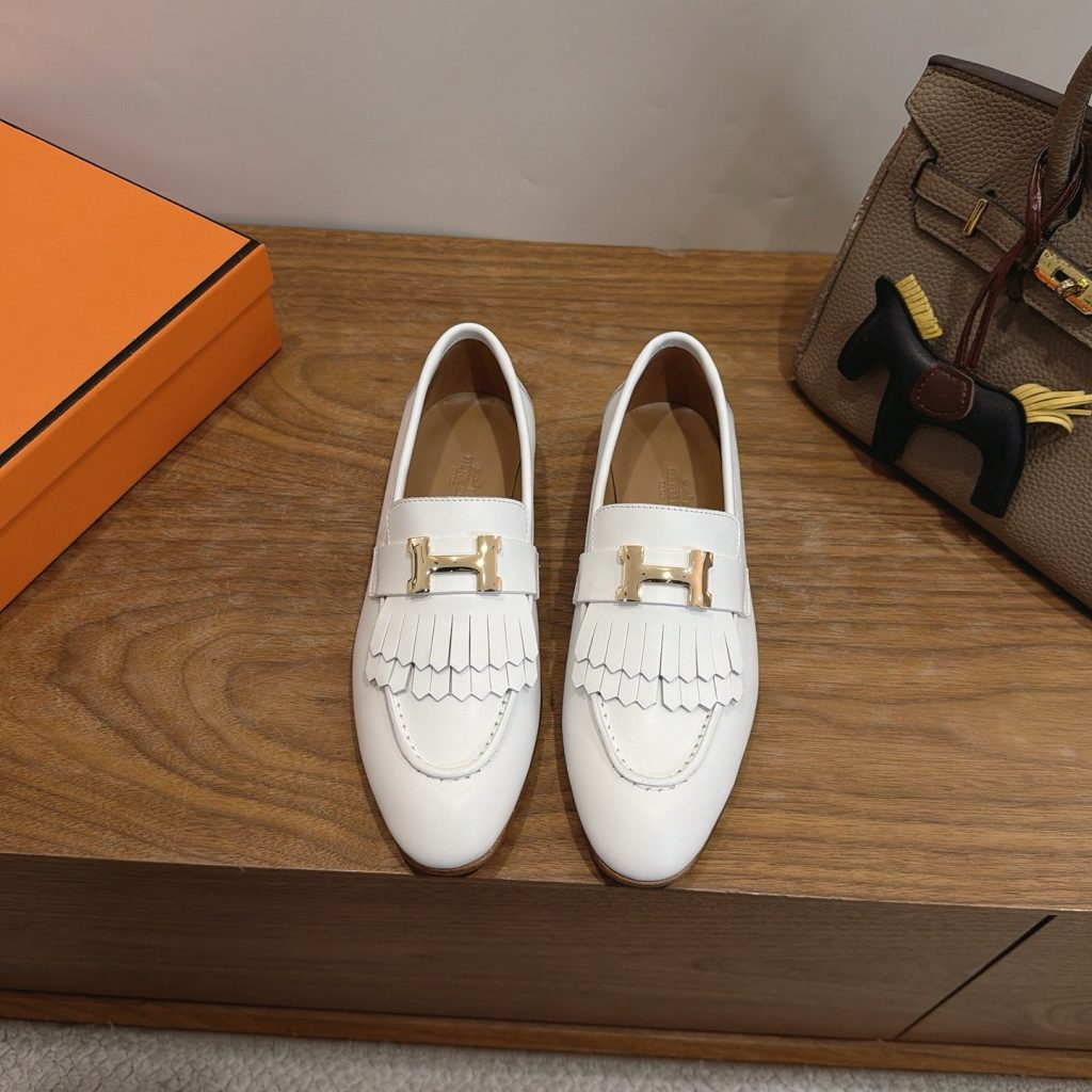 HERMES Paris Loafer Slip-Ons with Metal H Buckle in Genuine Leather with Italian Leather Sole