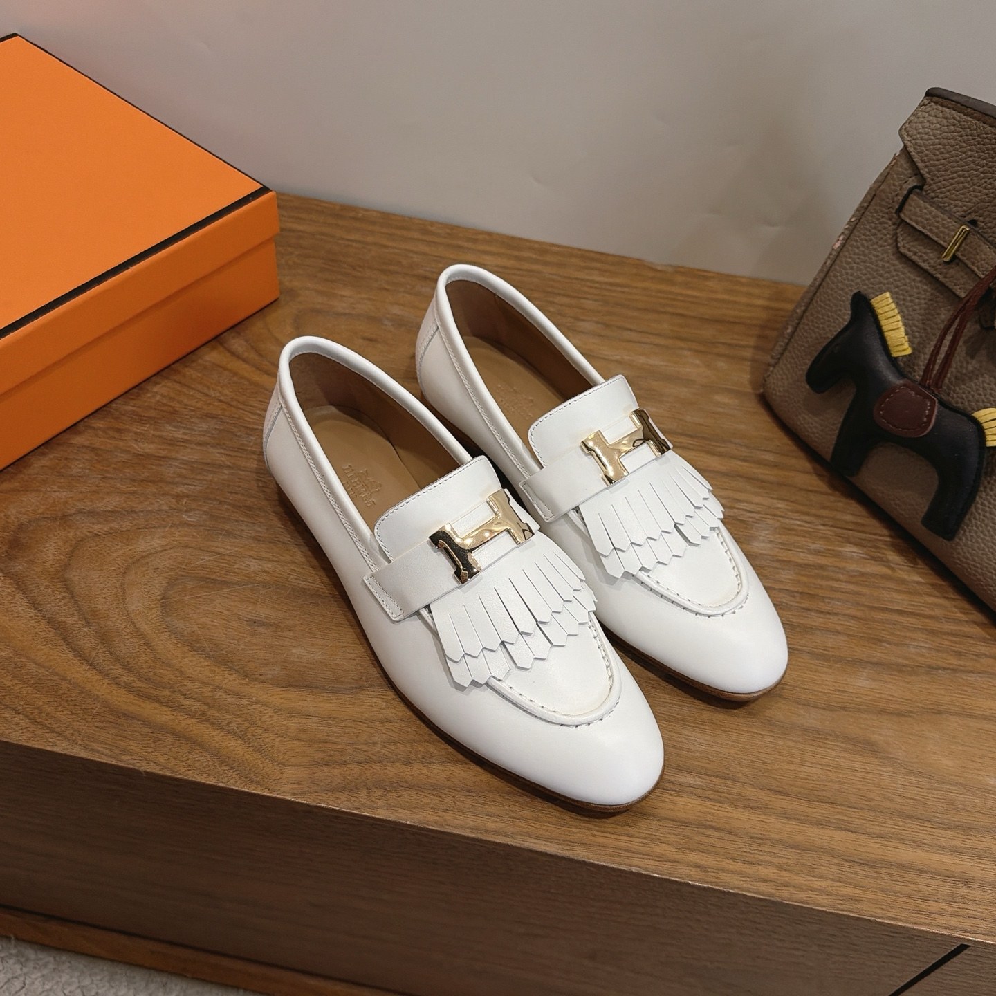 HERMES Paris Loafer Slip-Ons with Metal H Buckle in Genuine Leather with Italian Leather Sole