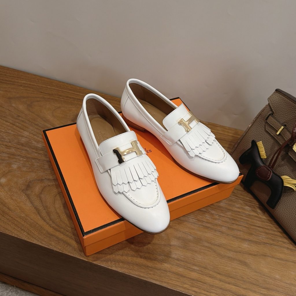 HERMES Paris Loafer Slip-Ons with Metal H Buckle in Genuine Leather with Italian Leather Sole