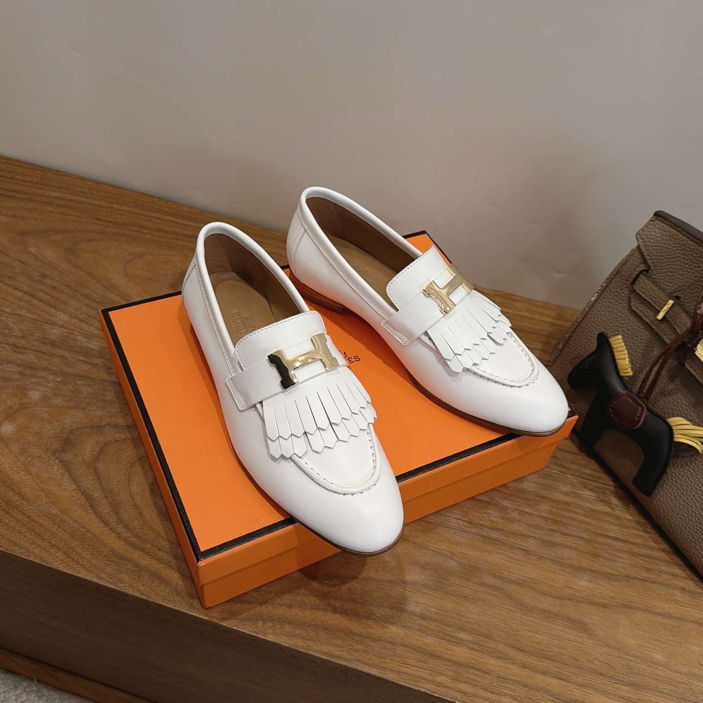 HERMES Paris Loafer Slip-Ons with Metal H Buckle in Genuine Leather with Italian Leather Sole