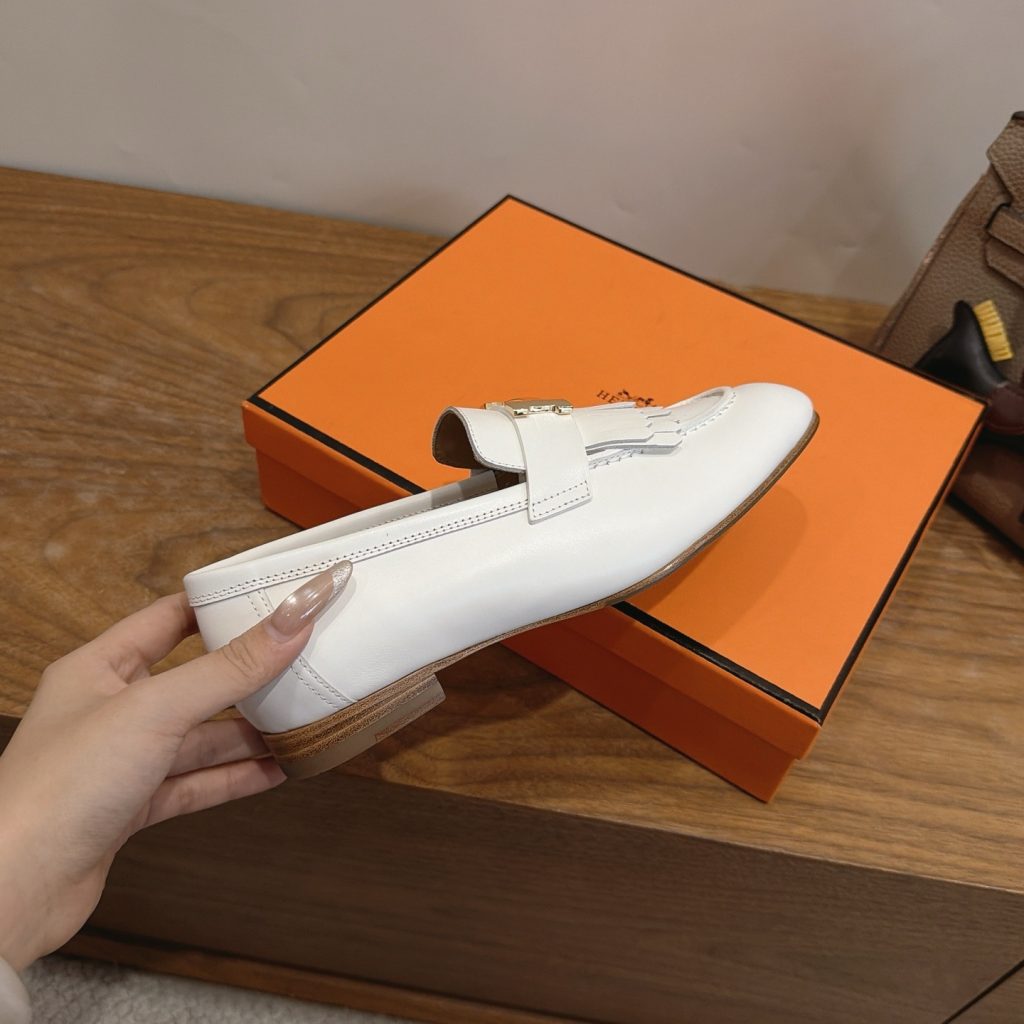 HERMES Paris Loafer Slip-Ons with Metal H Buckle in Genuine Leather with Italian Leather Sole