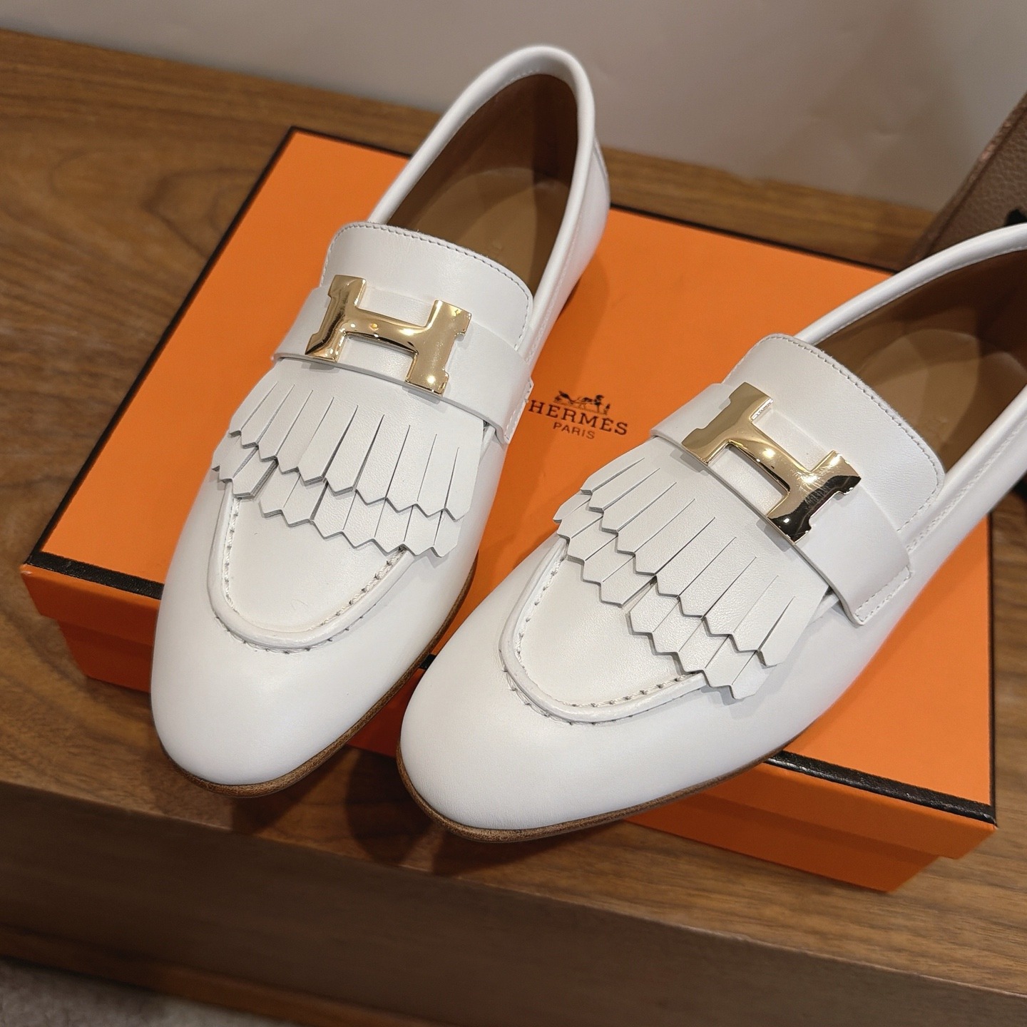 HERMES Paris Loafer Slip-Ons with Metal H Buckle in Genuine Leather with Italian Leather Sole