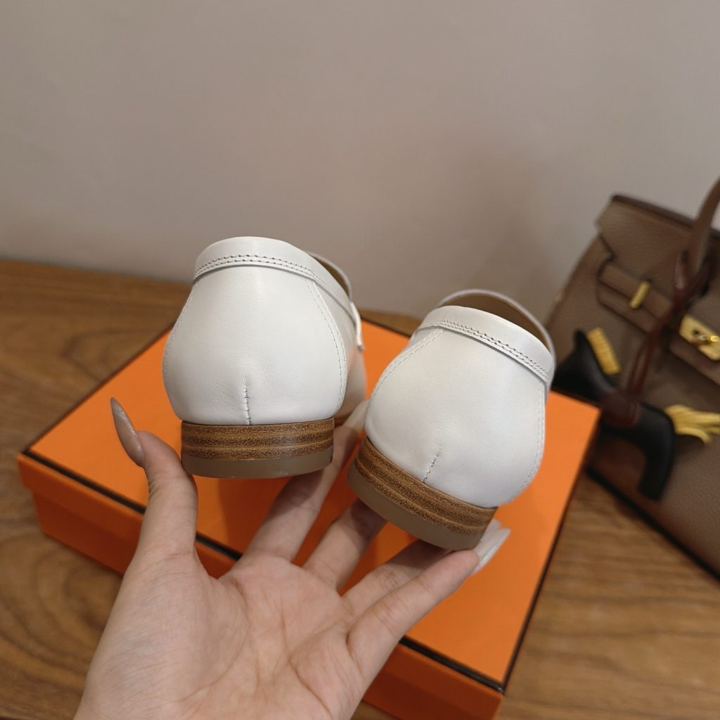 HERMES Paris Loafer Slip-Ons with Metal H Buckle in Genuine Leather with Italian Leather Sole