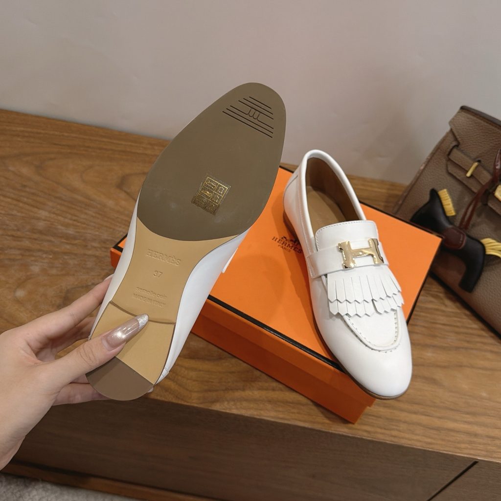 HERMES Paris Loafer Slip-Ons with Metal H Buckle in Genuine Leather with Italian Leather Sole