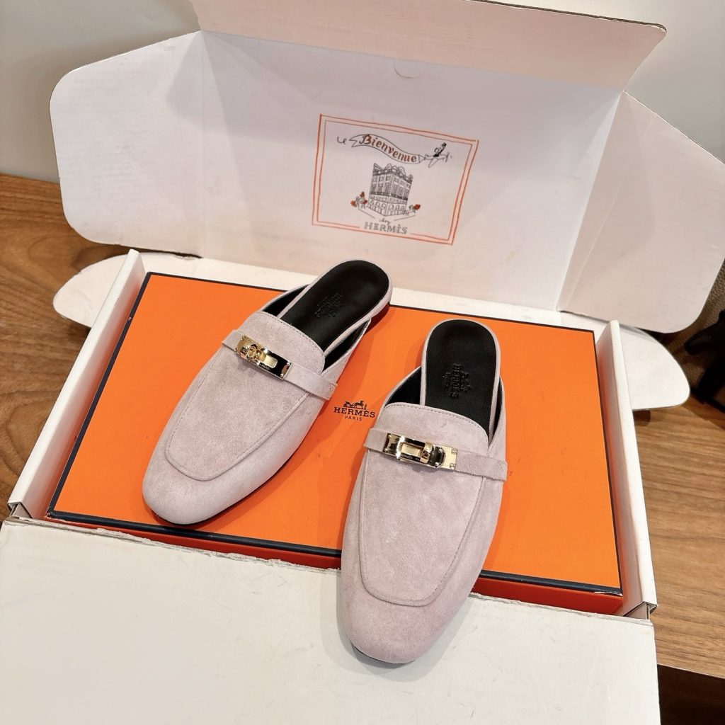 HERMES Eclair Thick-Sole Shoes with Enamel Buckle in Genuine Calfskin with Italian Leather Sole