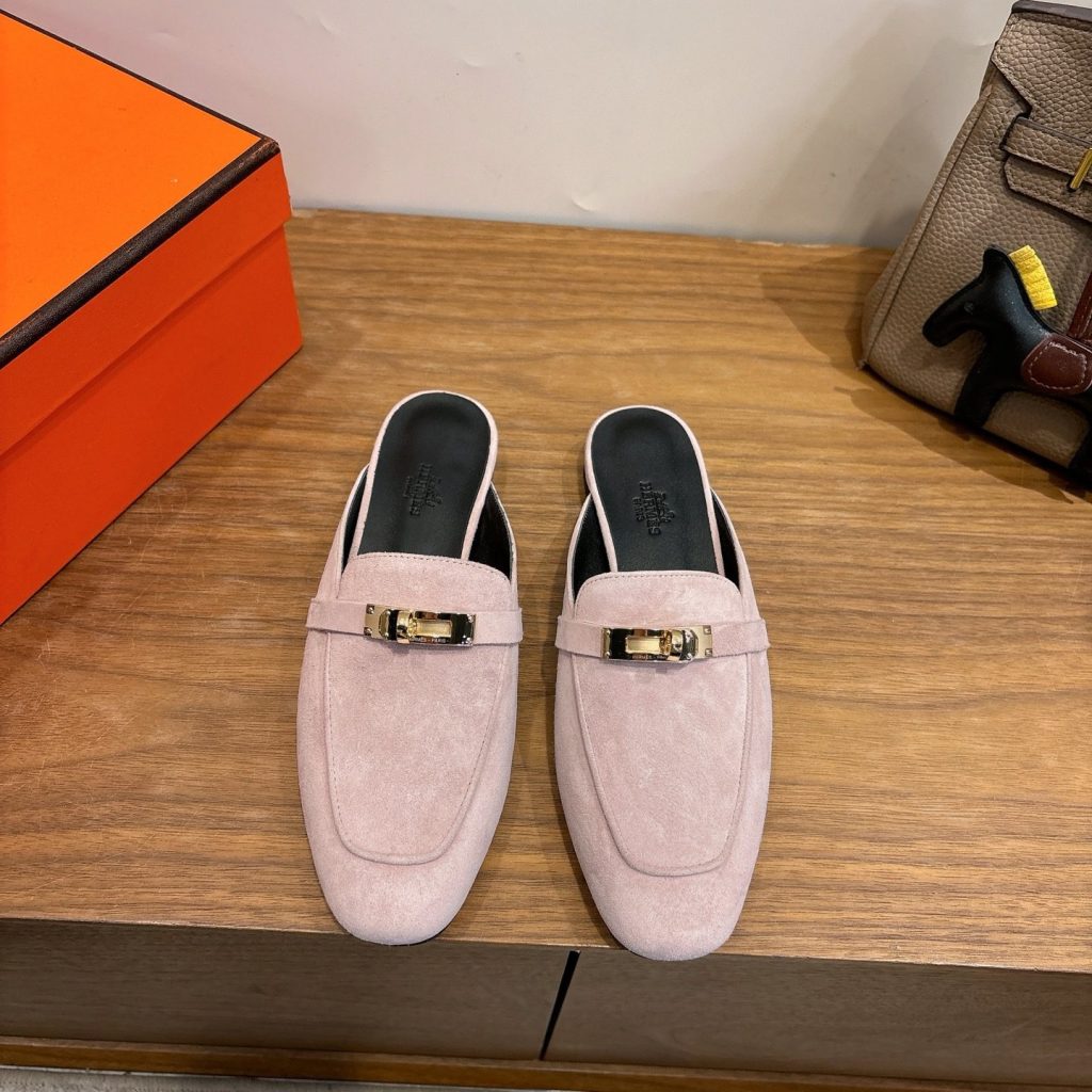 HERMES Eclair Thick-Sole Shoes with Enamel Buckle in Genuine Calfskin with Italian Leather Sole