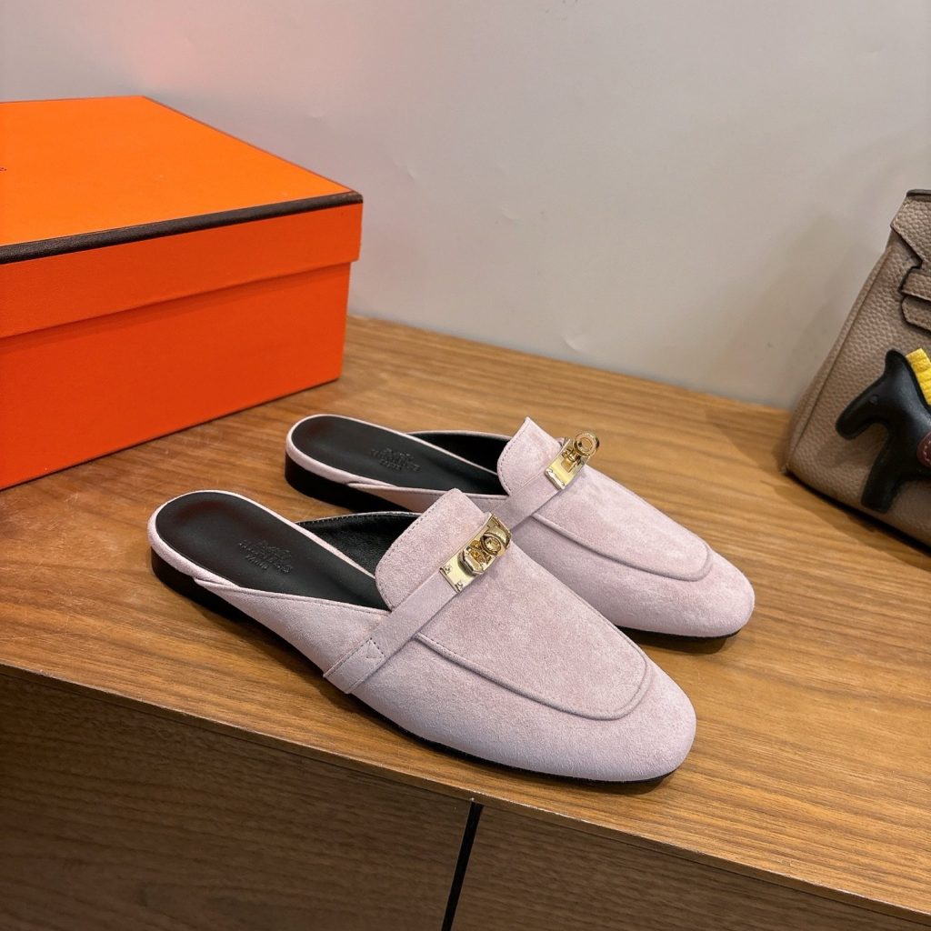 HERMES Eclair Thick-Sole Shoes with Enamel Buckle in Genuine Calfskin with Italian Leather Sole
