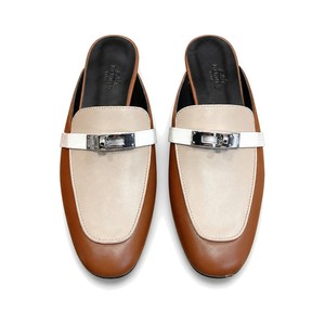 HERMES Square-Toe Leather Mule Slippers in Genuine Calfskin with Italian Leather Sole