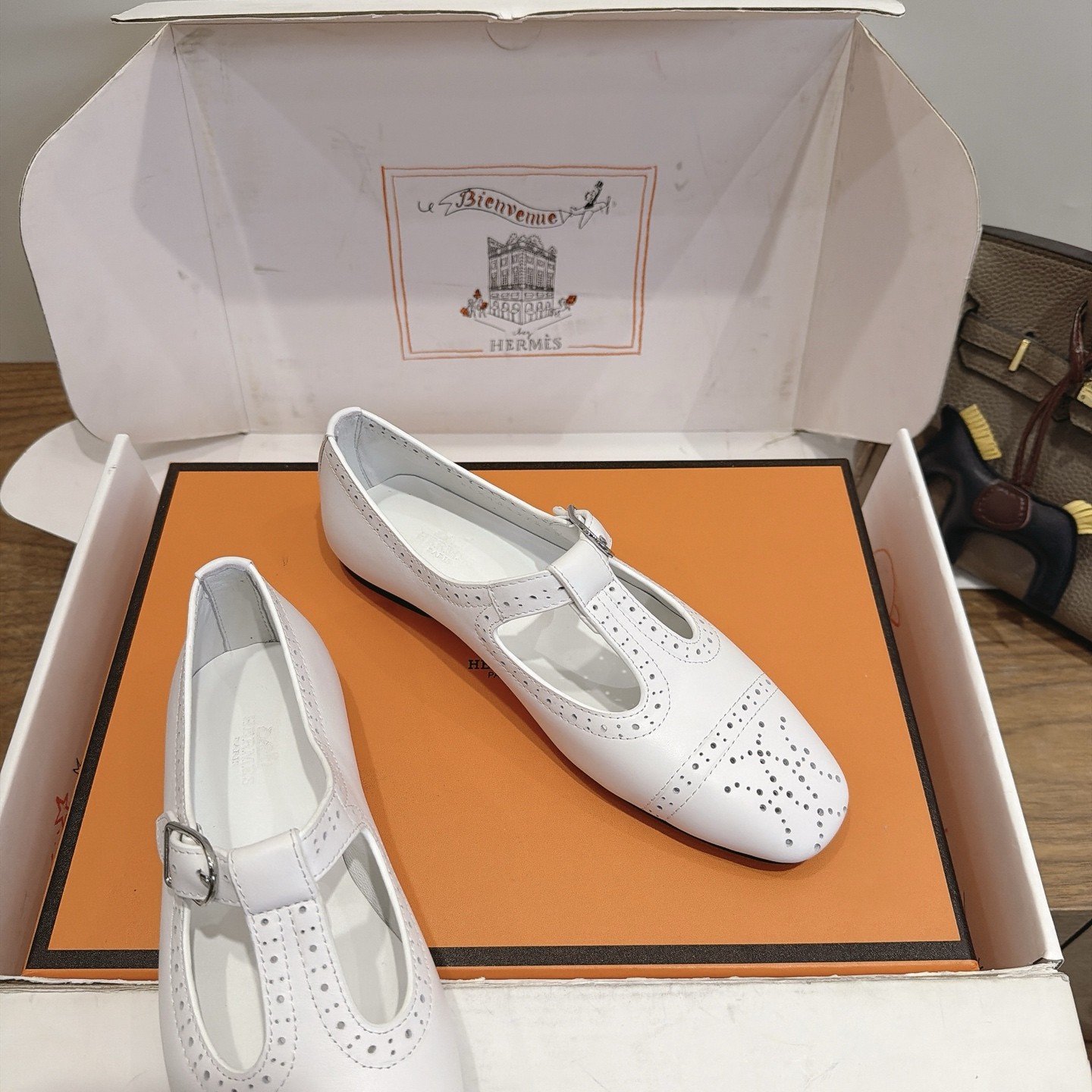 HERMES Laser-Engraved Loafer Shoes in Genuine Calfskin with Italian Leather Sole