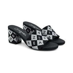 CHANEL Classic Crystal Double C Letter Slippers in Genuine Lambskin with Italian Leather Sole
