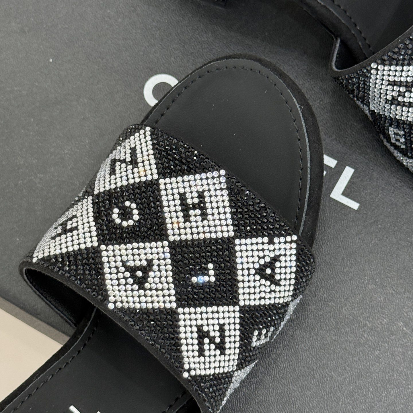 CHANEL Classic Crystal Double C Letter Slippers in Genuine Lambskin with Italian Leather Sole