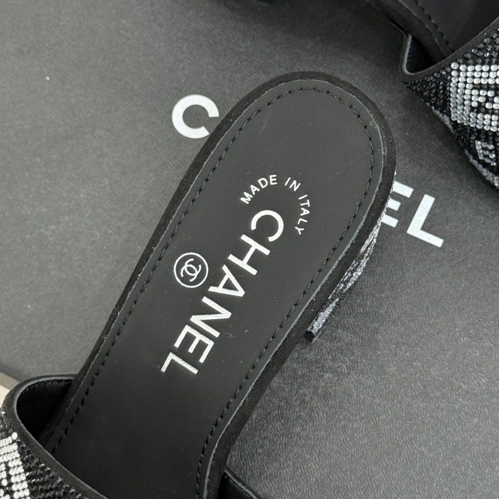 CHANEL Classic Crystal Double C Letter Slippers in Genuine Lambskin with Italian Leather Sole