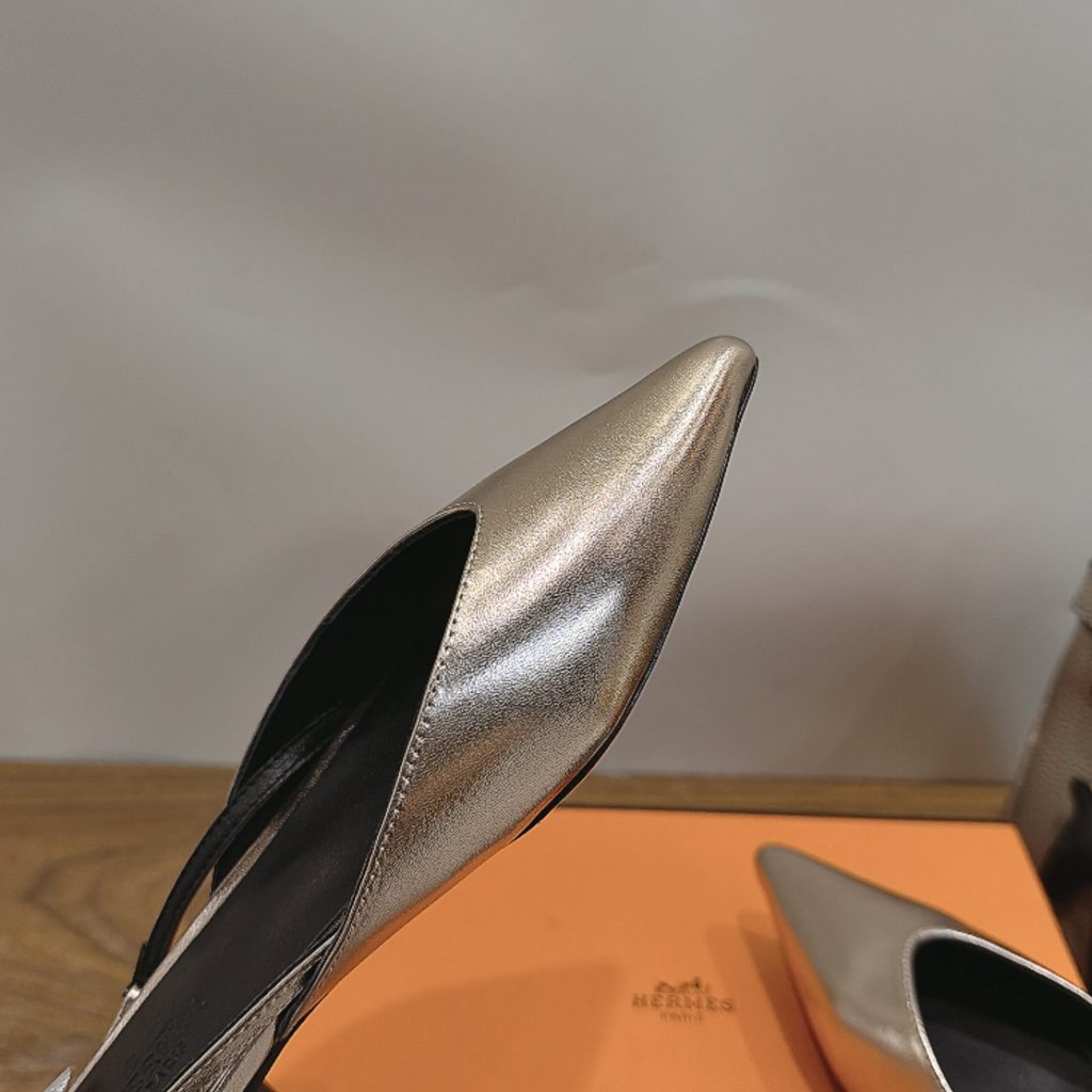 Hermes Eclair Pointed Toe Backless Slingback Flats in Genuine Calfskin with Wool Lining and Italian Leather Sole