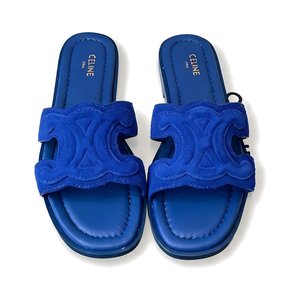 Celine Triomphe Open-Toe Flat Sandals Lambskin Calfskin Lining Italian Leather Sole