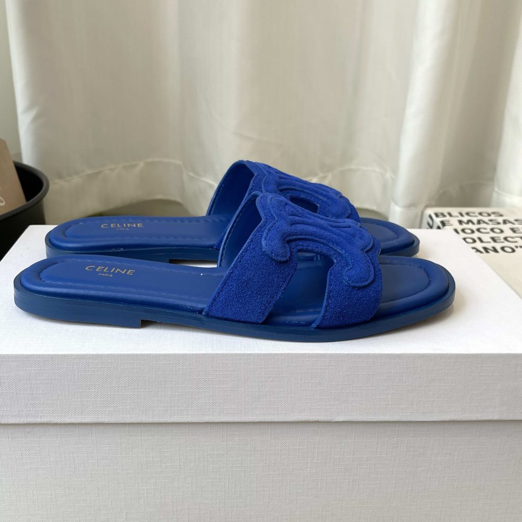 Celine Triomphe Open-Toe Flat Sandals Lambskin Calfskin Lining Italian Leather Sole