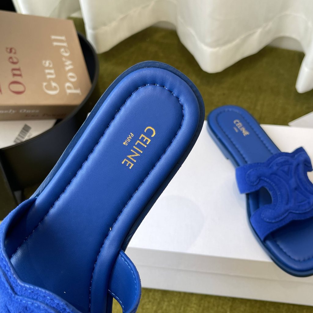 Celine Triomphe Open-Toe Flat Sandals Lambskin Calfskin Lining Italian Leather Sole