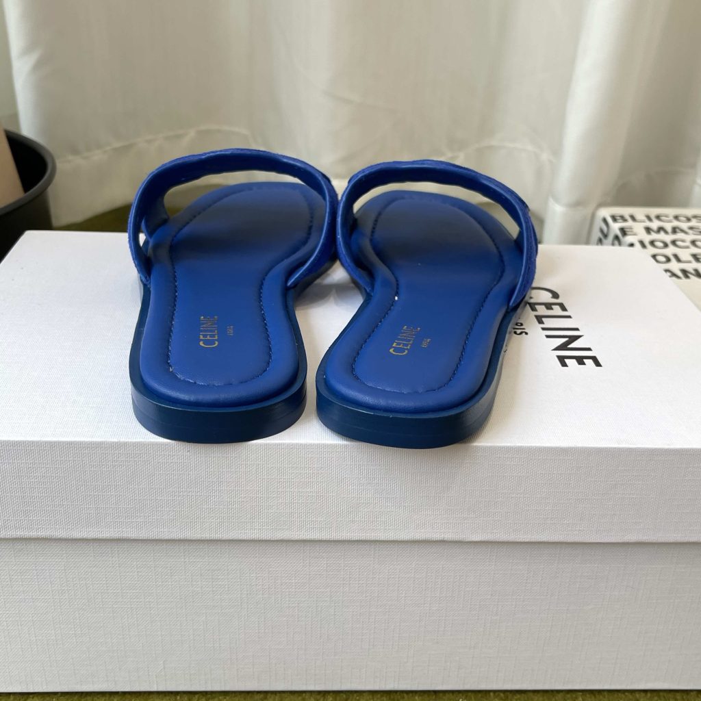 Celine Triomphe Open-Toe Flat Sandals Lambskin Calfskin Lining Italian Leather Sole