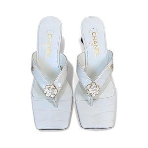Chanel Camellia Square-Toe High-Heel Sandals Pebbled Calfskin Lambskin Lining Italian Leather Sole