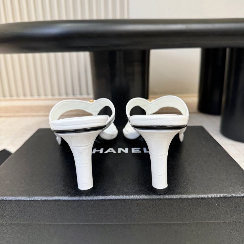 Chanel Camellia Square-Toe High-Heel Sandals Pebbled Calfskin Lambskin Lining Italian Leather Sole