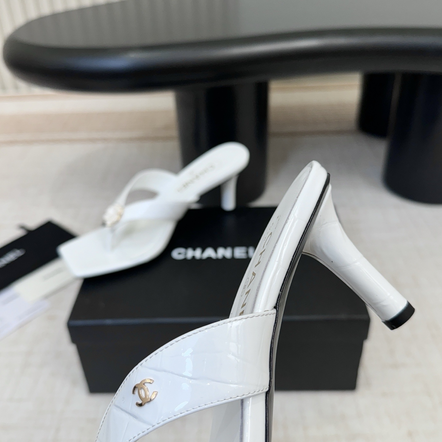 Chanel Camellia Square-Toe High-Heel Sandals Pebbled Calfskin Lambskin Lining Italian Leather Sole
