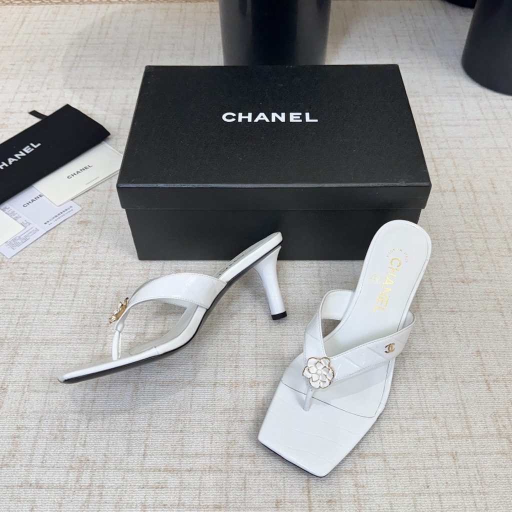 Chanel Camellia Square-Toe High-Heel Sandals Pebbled Calfskin Lambskin Lining Italian Leather Sole