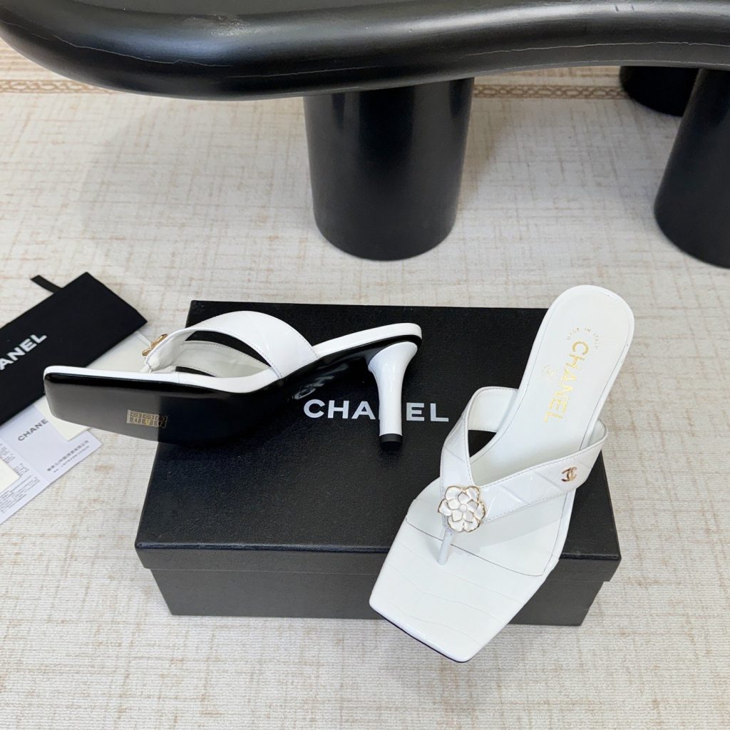Chanel Camellia Square-Toe High-Heel Sandals Pebbled Calfskin Lambskin Lining Italian Leather Sole