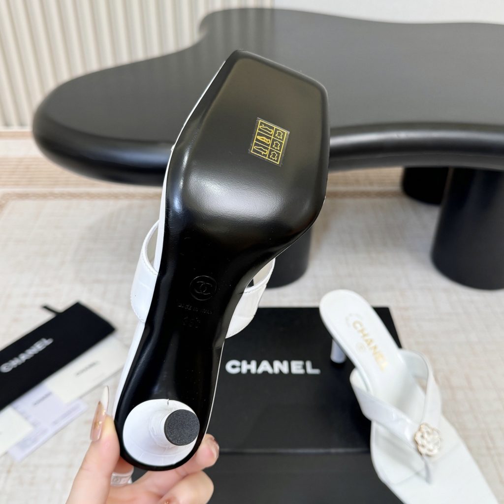 Chanel Camellia Square-Toe High-Heel Sandals Pebbled Calfskin Lambskin Lining Italian Leather Sole