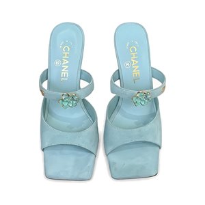 Chanel Camellia Square-Toe High-Heel Thong Sandals Pebbled Calfskin Lambskin Edition 2