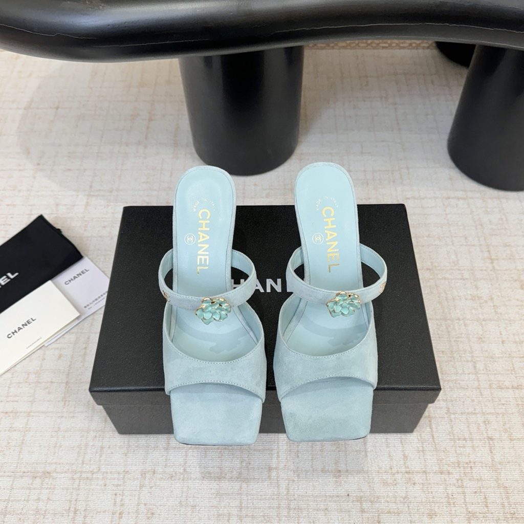 Chanel Camellia Square-Toe High-Heel Thong Sandals Pebbled Calfskin Lambskin Edition 2
