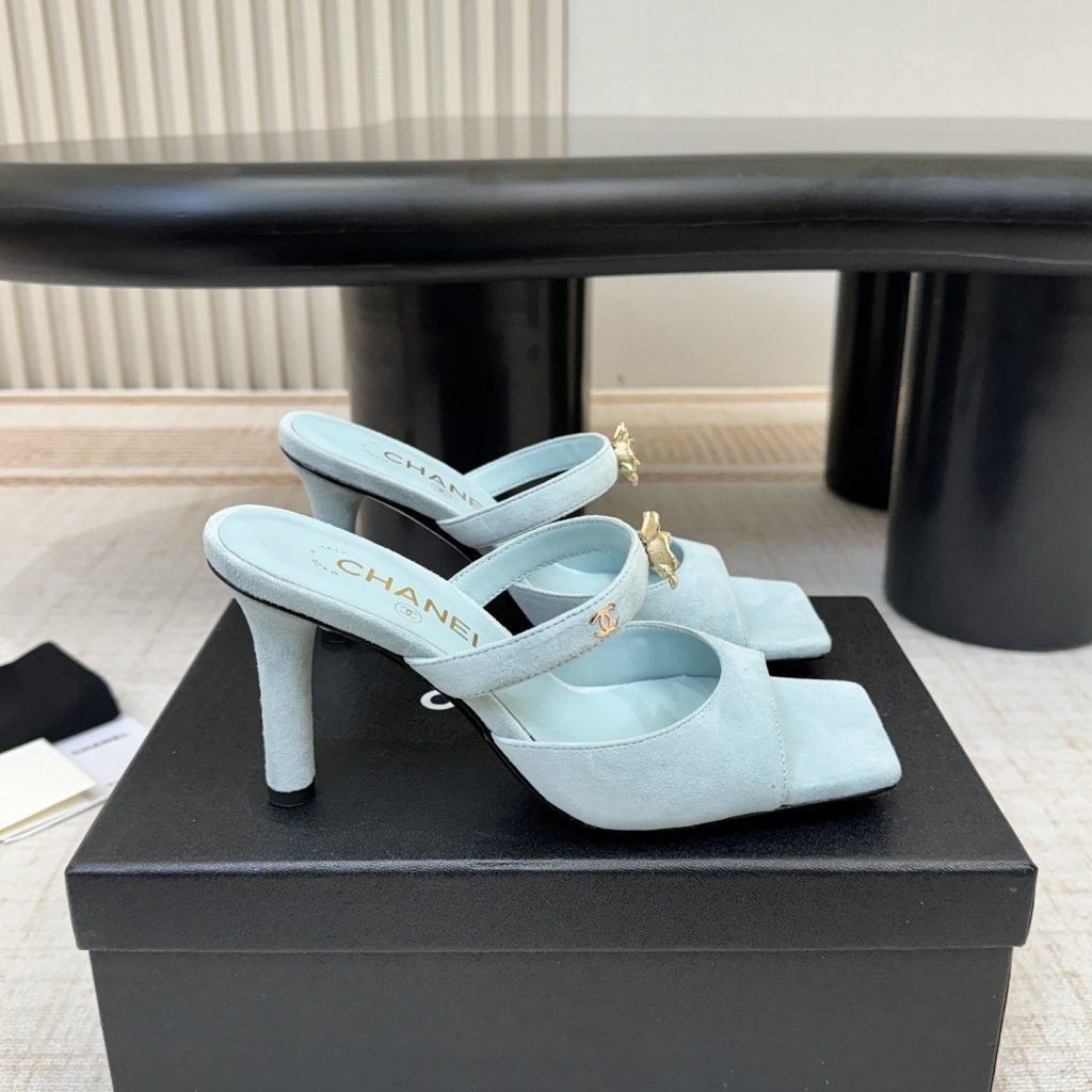 Chanel Camellia Square-Toe High-Heel Thong Sandals Pebbled Calfskin Lambskin Edition 2