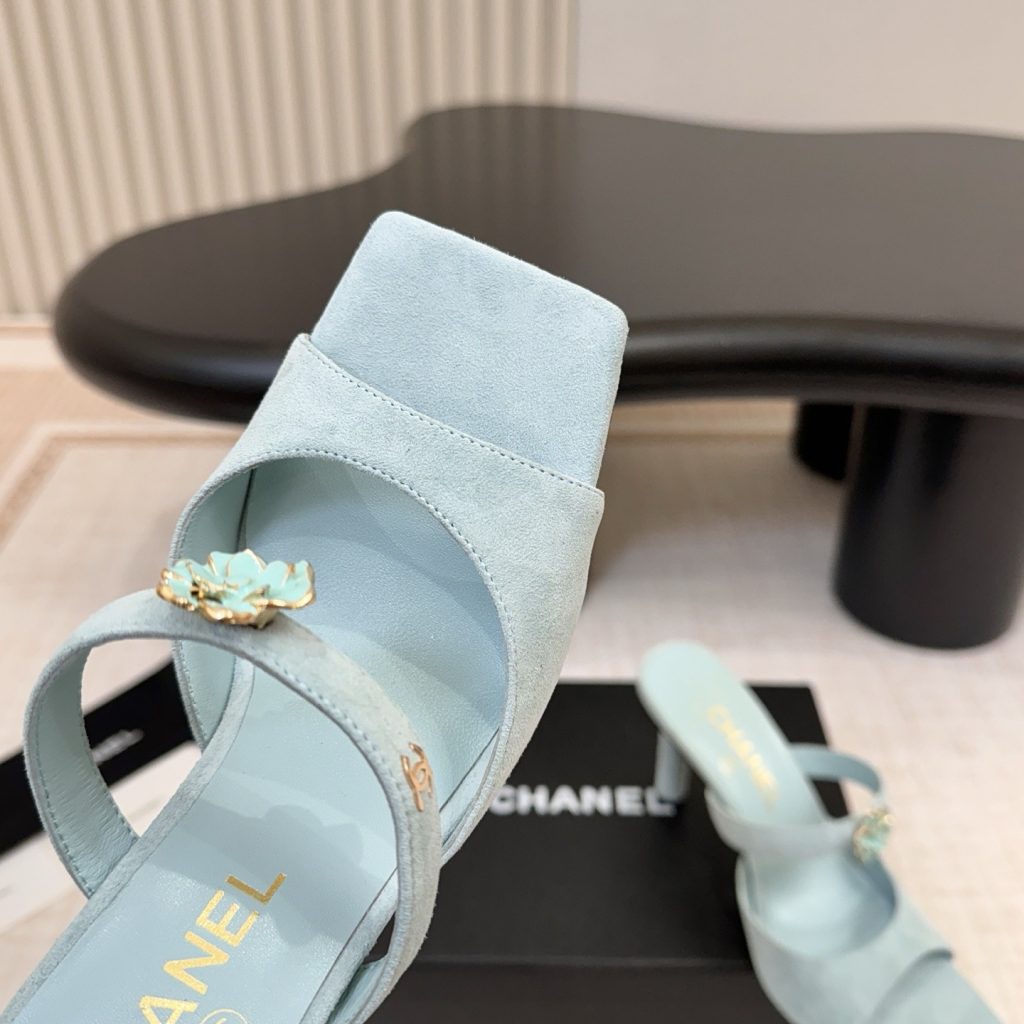 Chanel Camellia Square-Toe High-Heel Thong Sandals Pebbled Calfskin Lambskin Edition 2