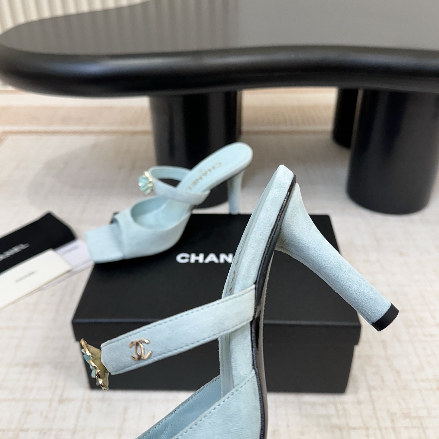 Chanel Camellia Square-Toe High-Heel Thong Sandals Pebbled Calfskin Lambskin Edition 2