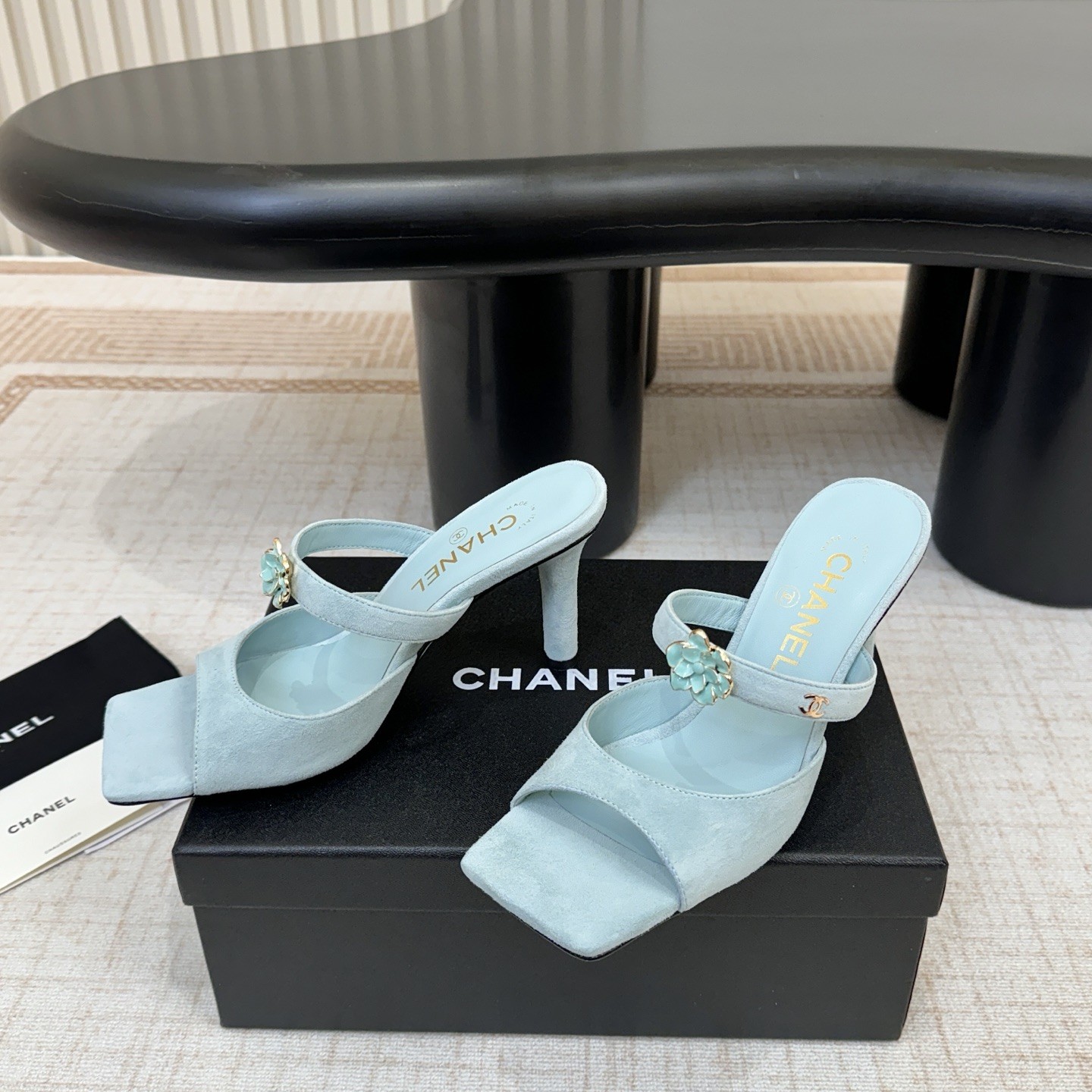 Chanel Camellia Square-Toe High-Heel Thong Sandals Pebbled Calfskin Lambskin Edition 2