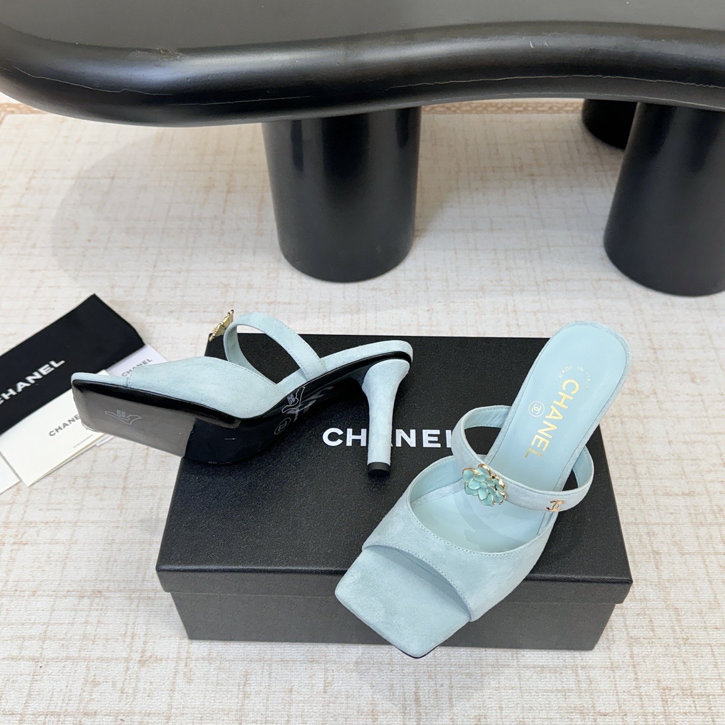 Chanel Camellia Square-Toe High-Heel Thong Sandals Pebbled Calfskin Lambskin Edition 2