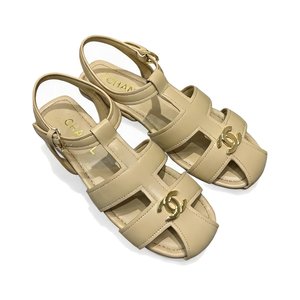 Chanel Double C Logo Roman Flat Sandals Italian Calfskin Goatskin Lining Leather Sole