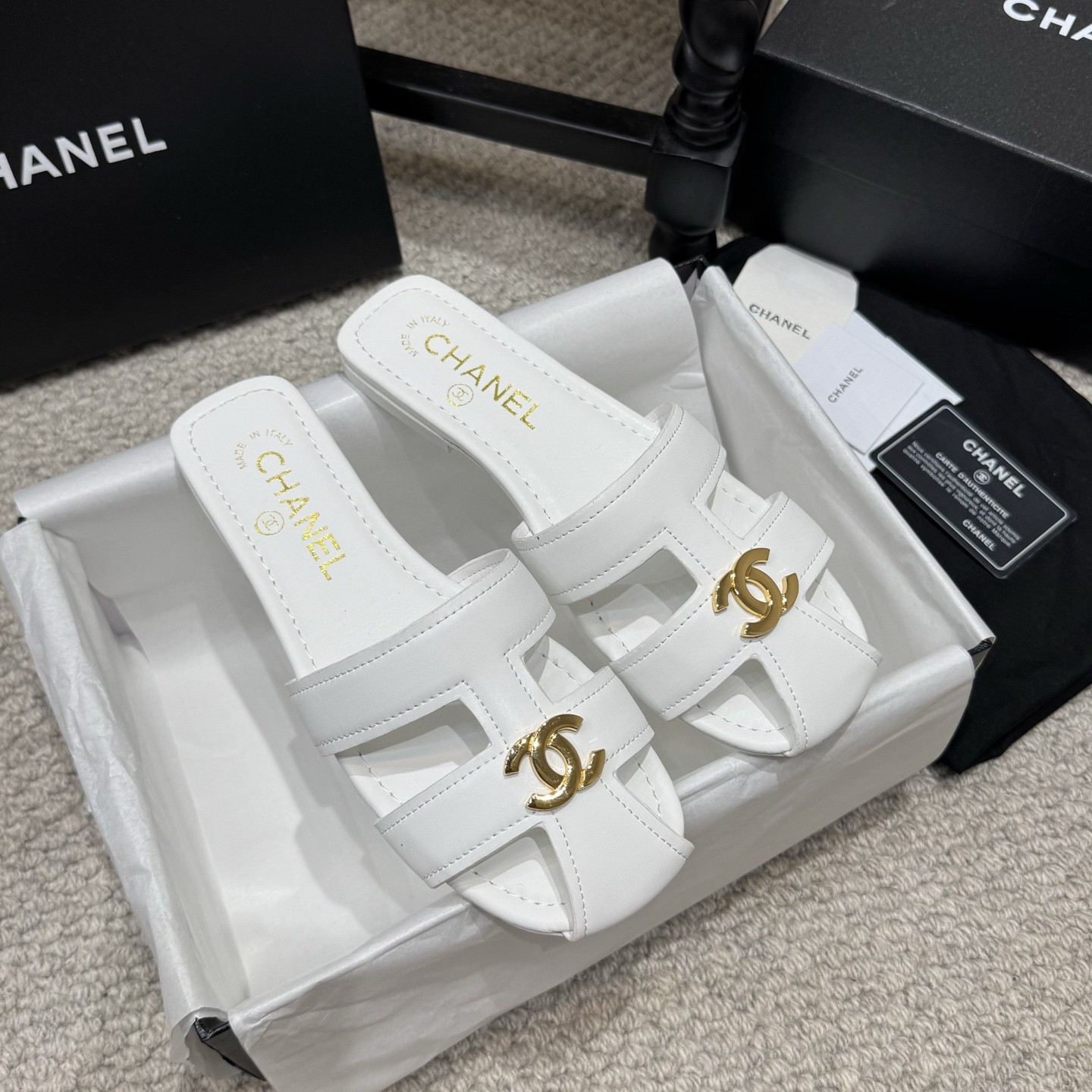 Chanel Double C Logo Roman Flat Sandals Italian Calfskin Goatskin Lining Edition 2