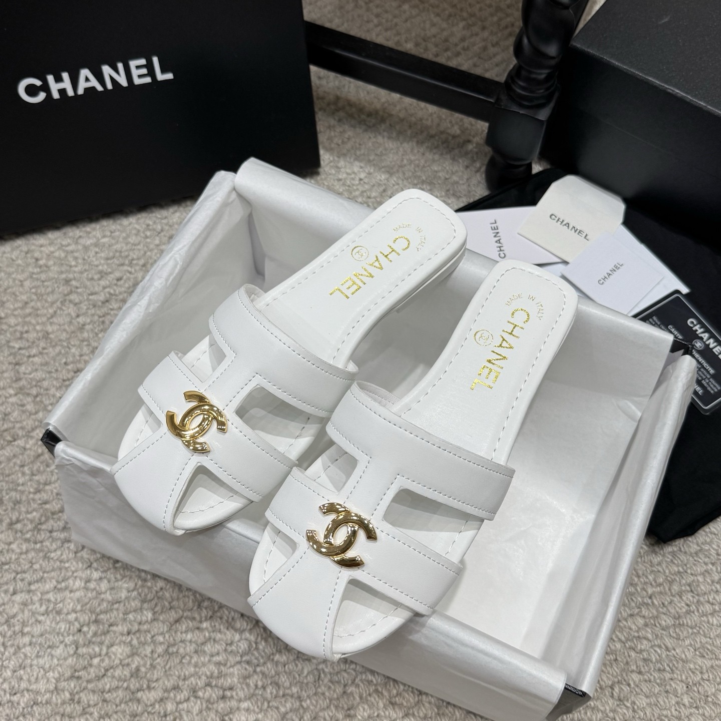 Chanel Double C Logo Roman Flat Sandals Italian Calfskin Goatskin Lining Edition 2