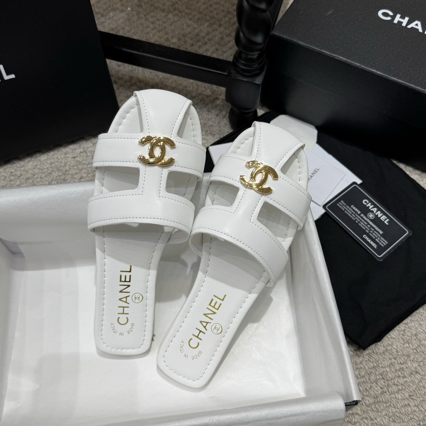 Chanel Double C Logo Roman Flat Sandals Italian Calfskin Goatskin Lining Edition 2