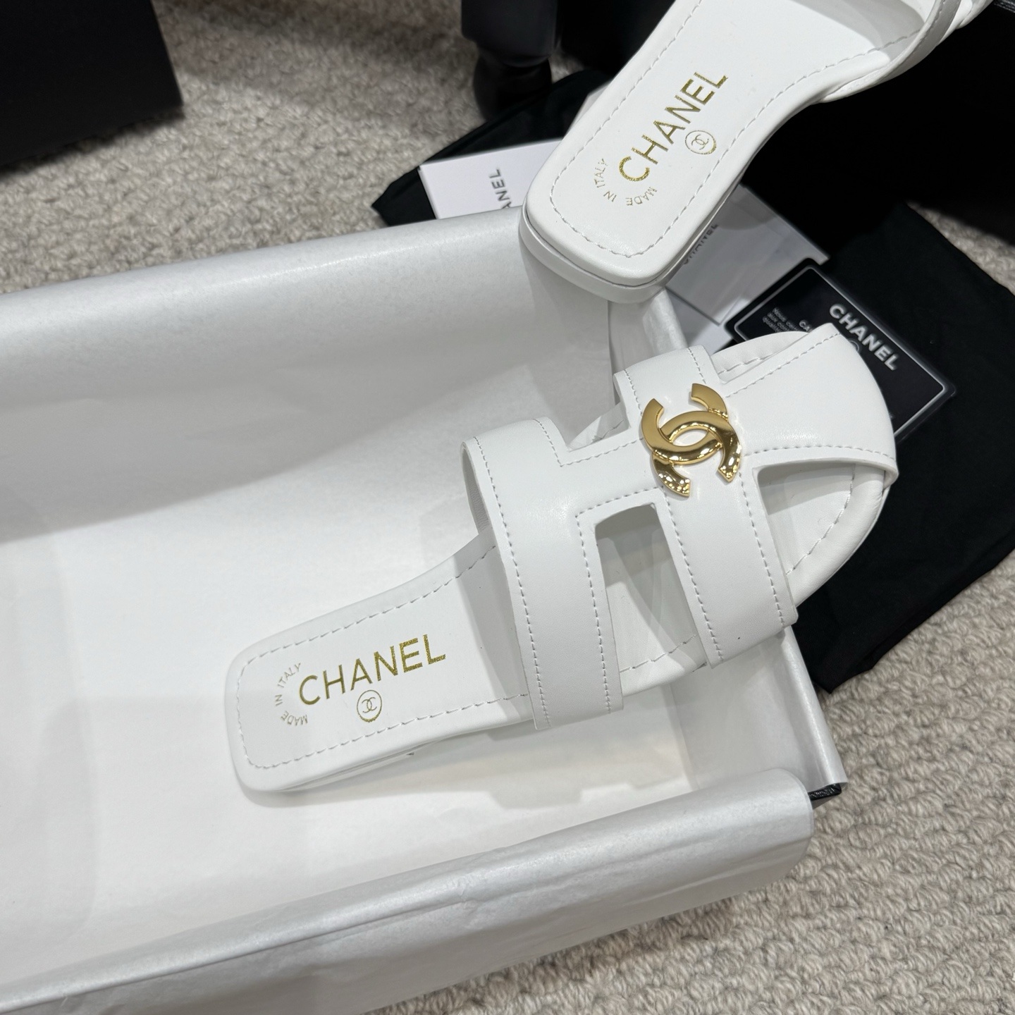 Chanel Double C Logo Roman Flat Sandals Italian Calfskin Goatskin Lining Edition 2